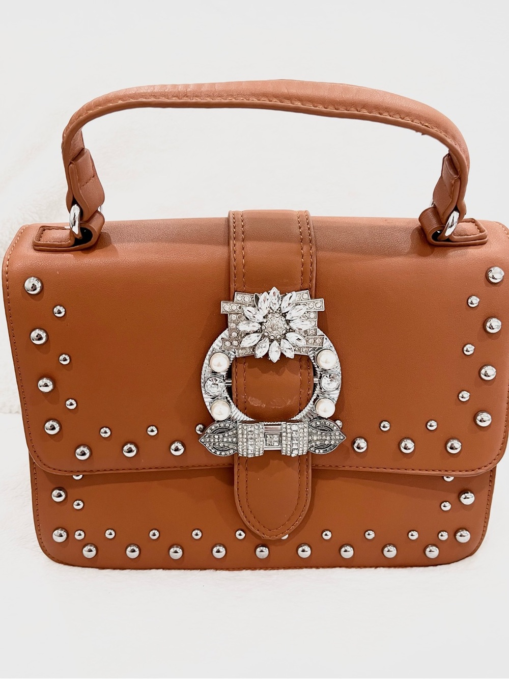 Western Brown Shoulder Bag Rhinestone Buckle Removable Strap New - Picture 2 of 9